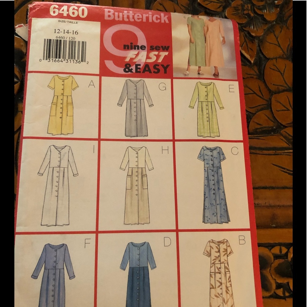 - Butterick 6460 9 fast and easy patterns size 12-14-18